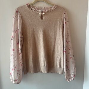 Siani Floral Sleeve Beige Sweater Top Women’s Size Large
